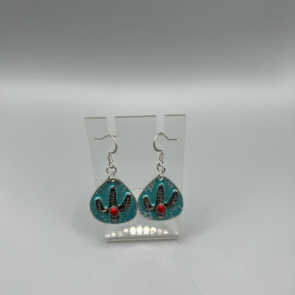 🩵 Turquoise Cactus Earrings - HANDMADE #121 - Picture 4 of 4